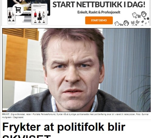 skjermdump av en nyhetssak i dagbladet omhandlende nærpolitireformen